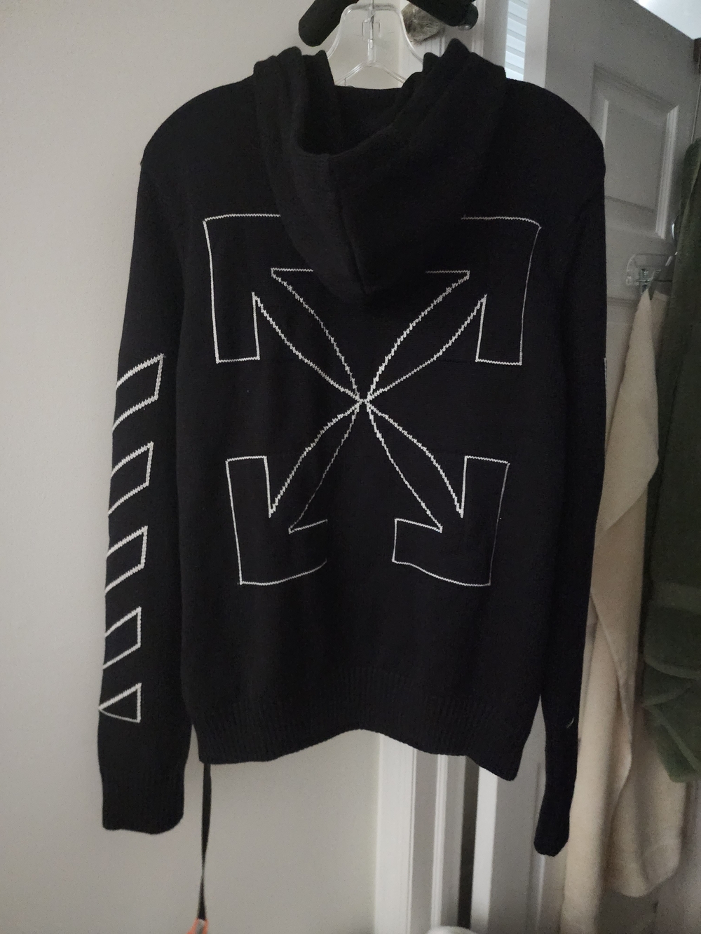 Off-White Black THICK Hoodie with White Arrow Stitching